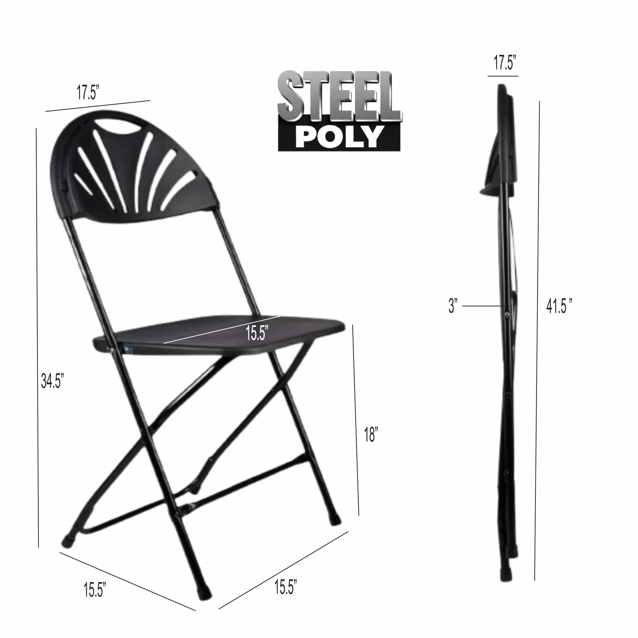 Chivari Black Fan Back Folding Chair (Steel-Poly Chair) CFPB-FAN-CX-T