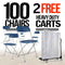 Chivari 100 Blue Plastic Folding Chair Bundle with 2 Heavy Duty Carts and Safety Straps CFPBLU-100GCRTS-KT