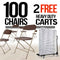 Chivari 100 Brown Plastic Folding Chair Bundle with 2 Heavy Duty Carts and Safety Straps CFPBR-100GCRTS-KT