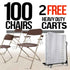 Chivari 100 Brown Plastic Folding Chair Bundle with 2 Heavy Duty Carts and Safety Straps CFPBR-100GCRTS-KT