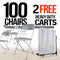 Chivari 100 Gray Plastic Folding Chair Bundle with 2 Heavy Duty Carts and Safety Straps CFPG-100GCRTS-KT