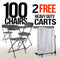 Chivari 100 Dark Gray Plastic Folding Chair Bundle with 2 Heavy Duty Carts and Safety Straps CFPGD-100GCRTS-KT