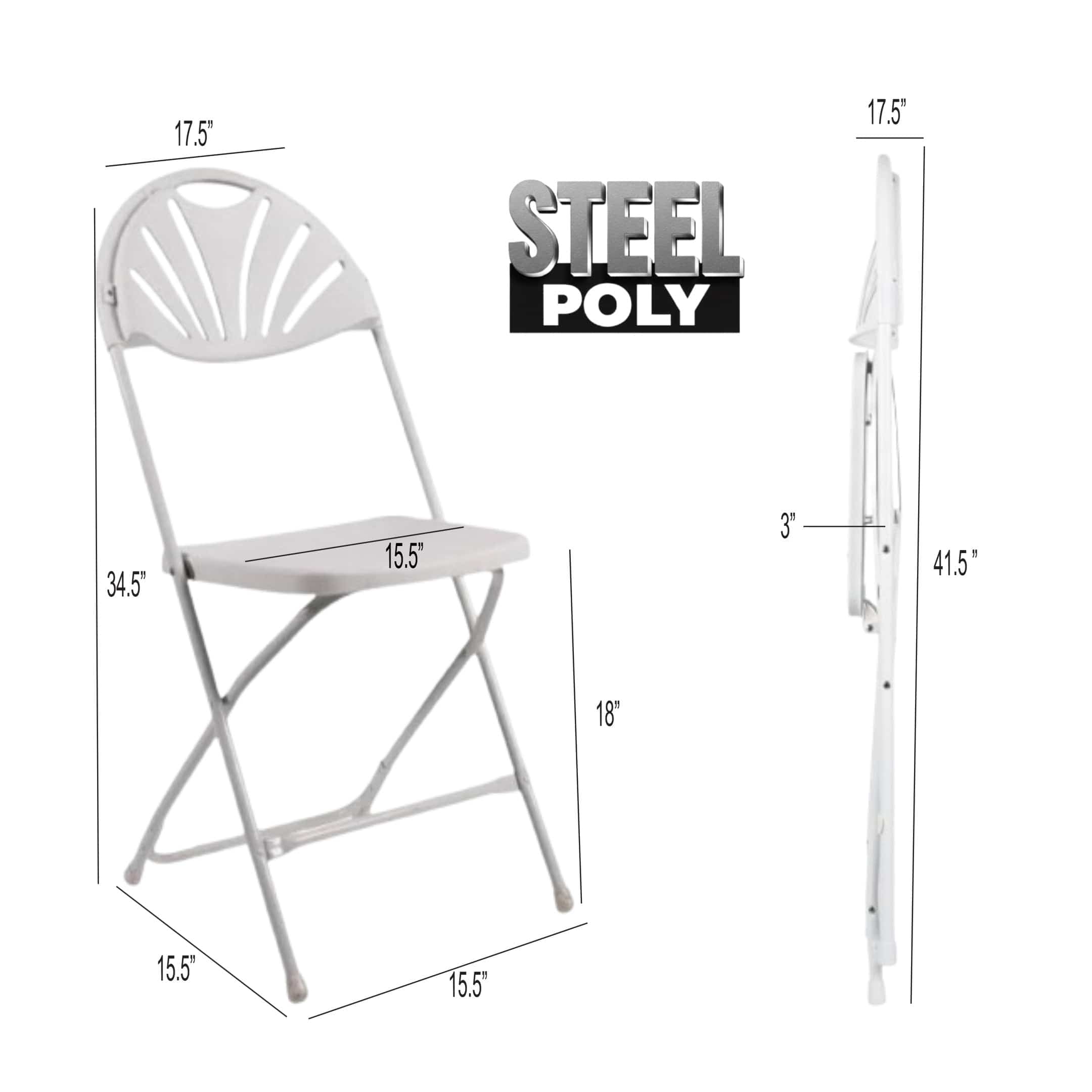 Chivari White Fan Back Folding Chair (Steel-Poly Chair) CFPW-FAN-CX-T