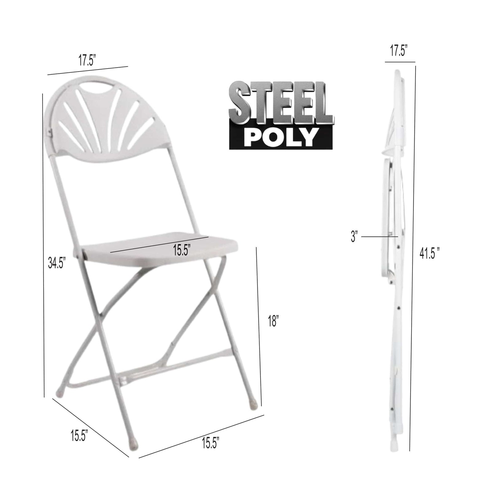 Chivari White Fan Back Folding Chair (Steel-Poly Chair) CFPW-FAN-CX-T