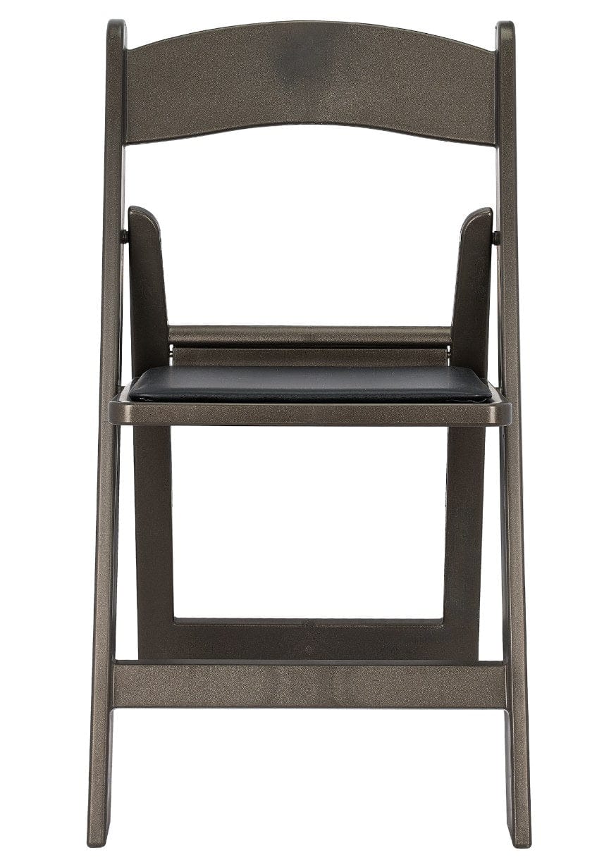 Chivari Black Metallic/Silver Onyx with Black Vinyl Cushion Resin Folding Chair CFRBM-AX-T