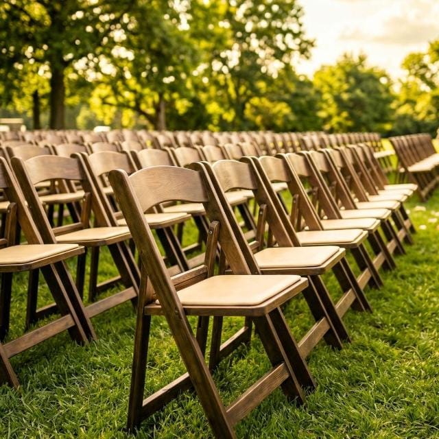 Chivari Chestnut Resin WoodGrain™ Folding Chair with Tan Cushion CFRCB-I-AX-T