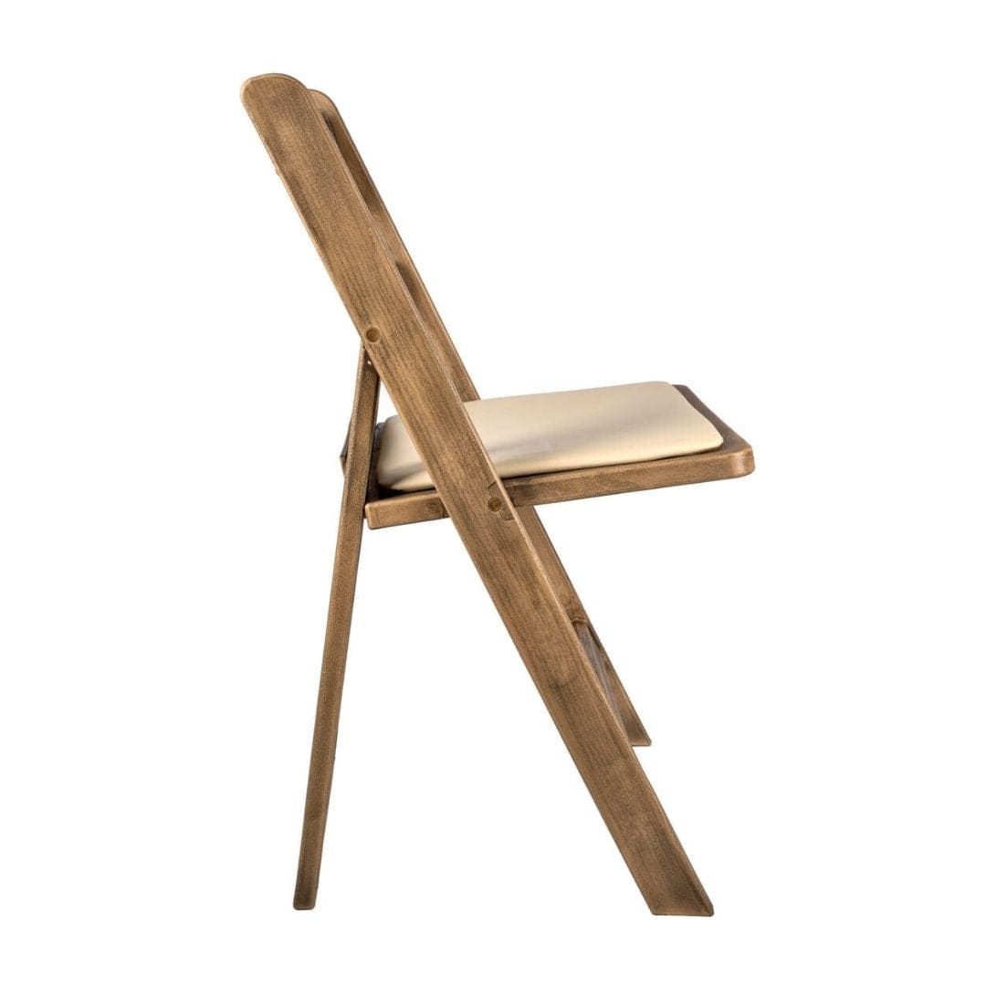 Chivari Chestnut Folding Resin Chair with Ivory Vinyl Cushion CFRCB-IVY-AX