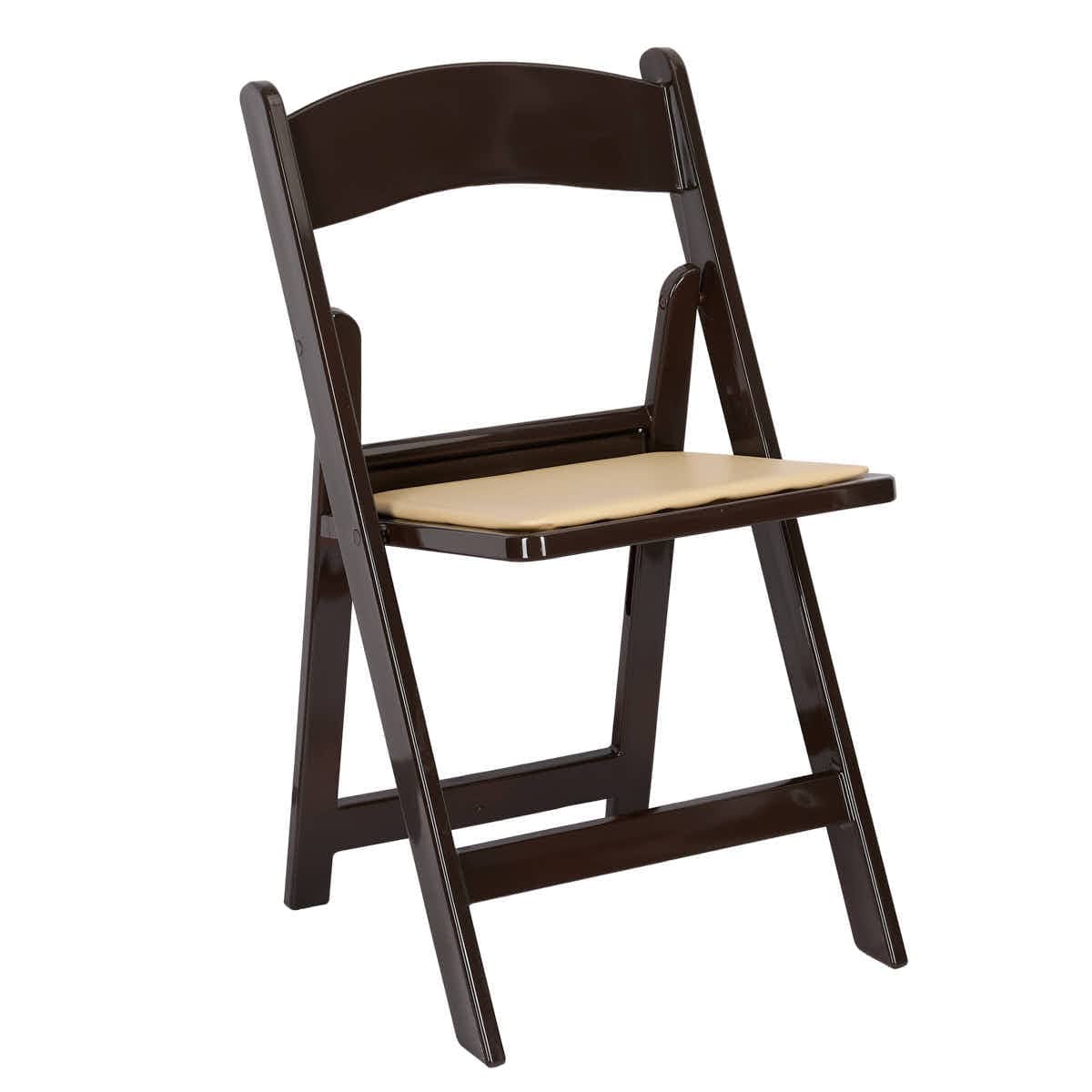 Chivari Fruitwood Resin Folding Chair with Tan Cushion CFRF-TAN-AX-T