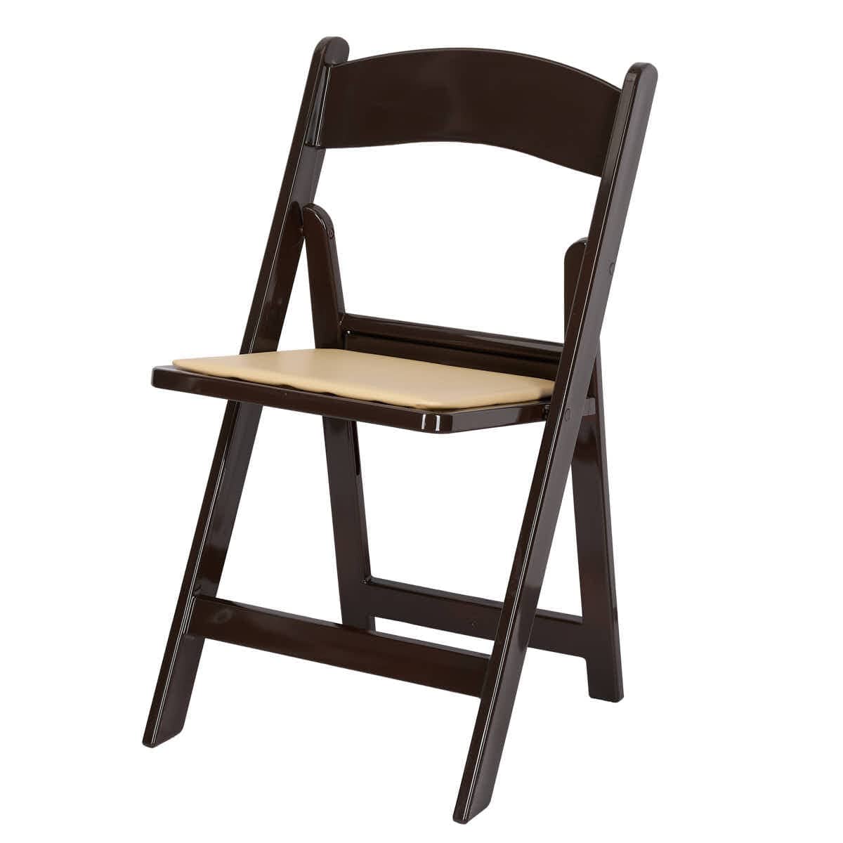 Chivari Fruitwood Resin Folding Chair with Tan Cushion CFRF-TAN-AX-T