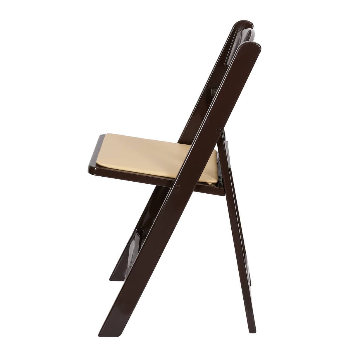Chivari Fruitwood ToughResin™ Folding Chair with Tan Cushion CFRF-TAN-AX-T