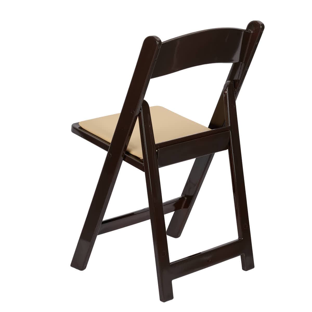 Chivari Fruitwood Resin Folding Chair with Tan Cushion CFRF-TAN-AX-T