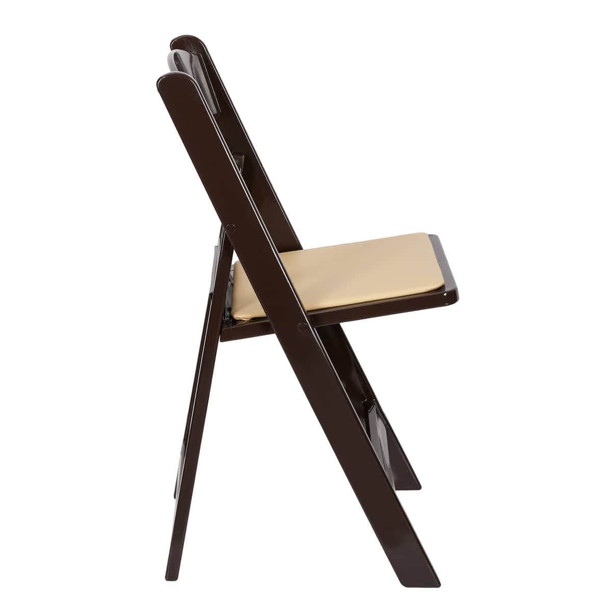 Chivari Fruitwood Resin Folding Chair with Tan Cushion CFRF-TAN-AX-T