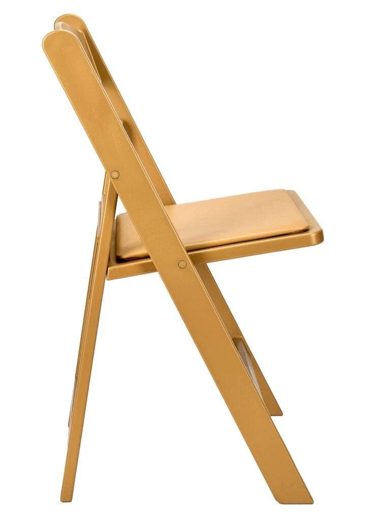 Chivari 48 Pack Bullion Gold Resin Folding Chairs with Gold Seat and Steel Skeleton Frame CFRGB-ST-A-48