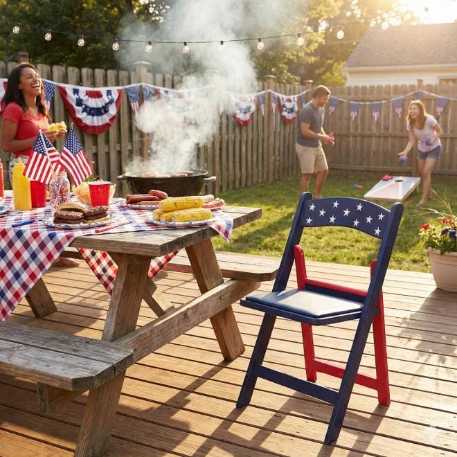 Chivari 100 Chair Pack Old Glory Red White and Blue Resin Folding Chair CFRRWB-KT-100