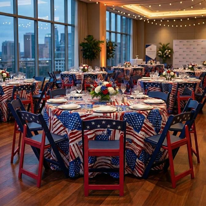 Chivari Red and Blue Old Glory SuperResin Folding Chair with Blue Vinyl Cushion CFRRWB-AX-T