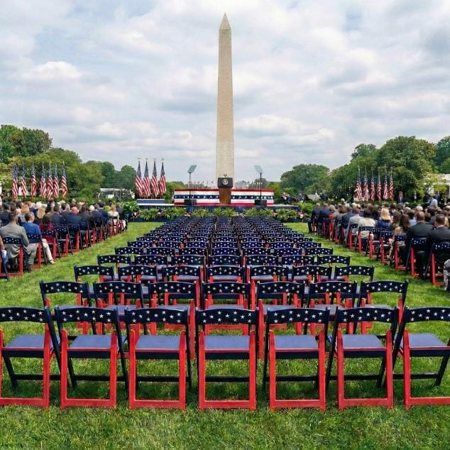 Chivari Red and Blue Old Glory SuperResin Folding Chair with Blue Vinyl Cushion CFRRWB-AX-T