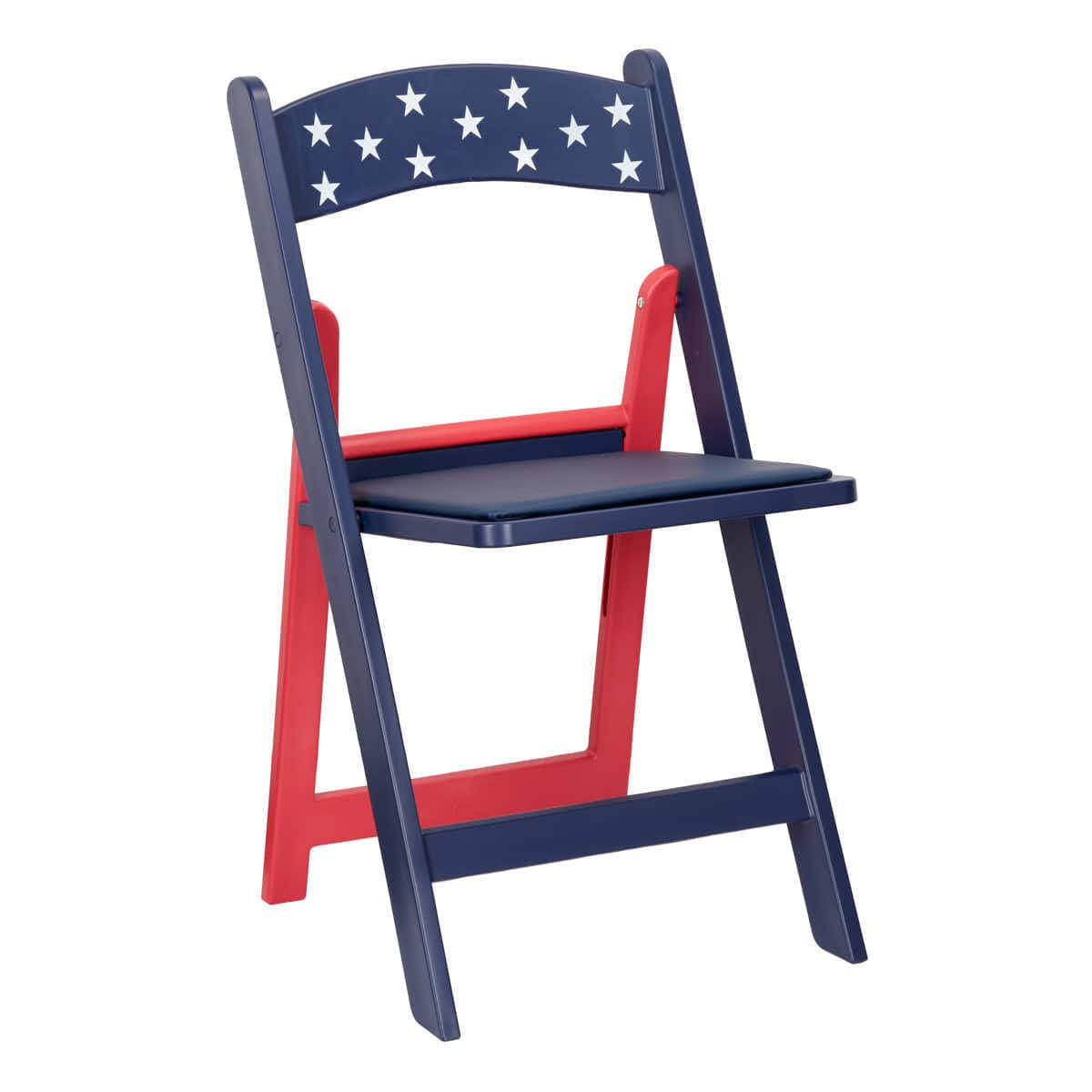 Chivari Red and Blue Old Glory SuperResin Folding Chair with Blue Vinyl Cushion CFRRWB-AX-T