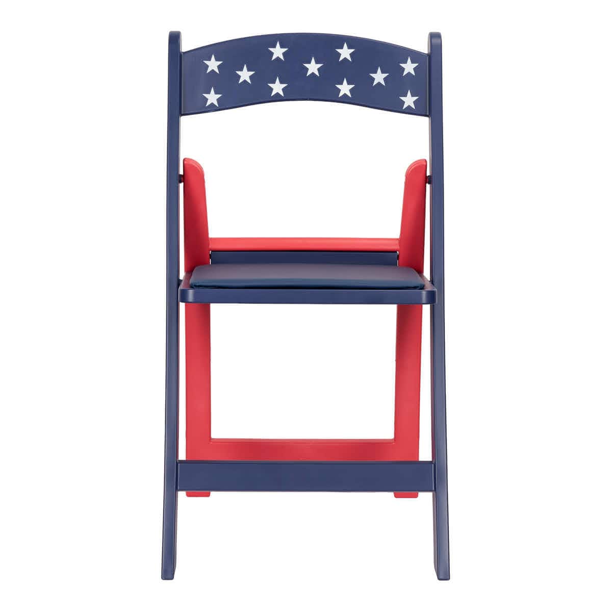 Chivari Red and Blue Old Glory SuperResin Folding Chair with Blue Vinyl Cushion CFRRWB-AX-T