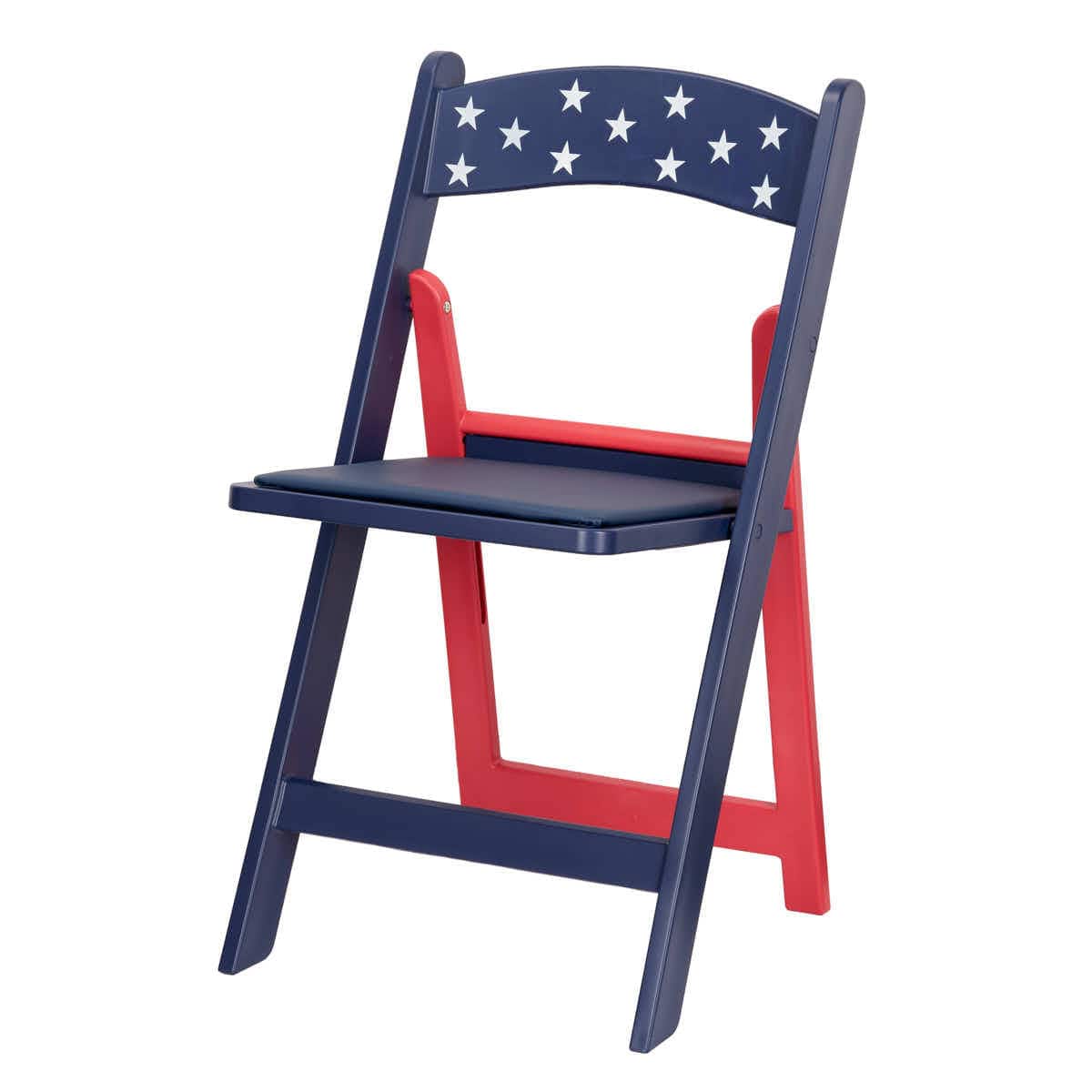 Chivari Red and Blue Old Glory SuperResin Folding Chair with Blue Vinyl Cushion CFRRWB-AX-T
