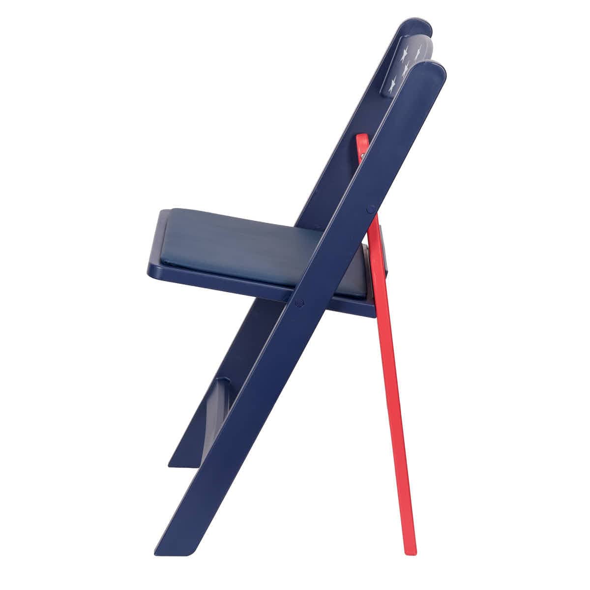 Chivari Red and Blue Old Glory SuperResin Folding Chair with Blue Vinyl Cushion CFRRWB-AX-T