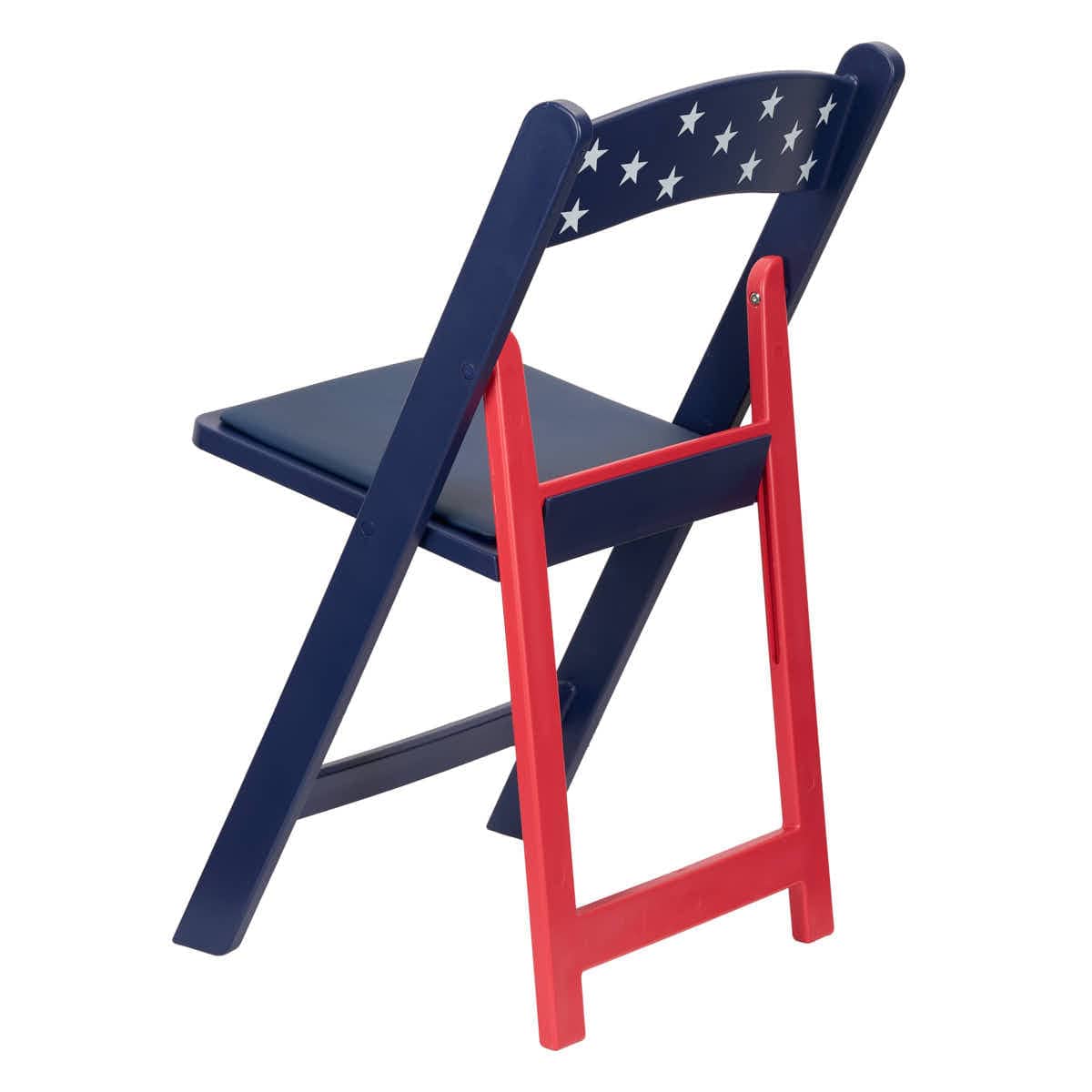 Chivari Red and Blue Old Glory SuperResin Folding Chair with Blue Vinyl Cushion CFRRWB-AX-T