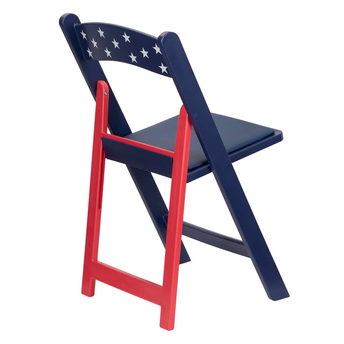 Chivari Red and Blue Old Glory SuperResin Folding Chair with Blue Vinyl Cushion CFRRWB-AX-T