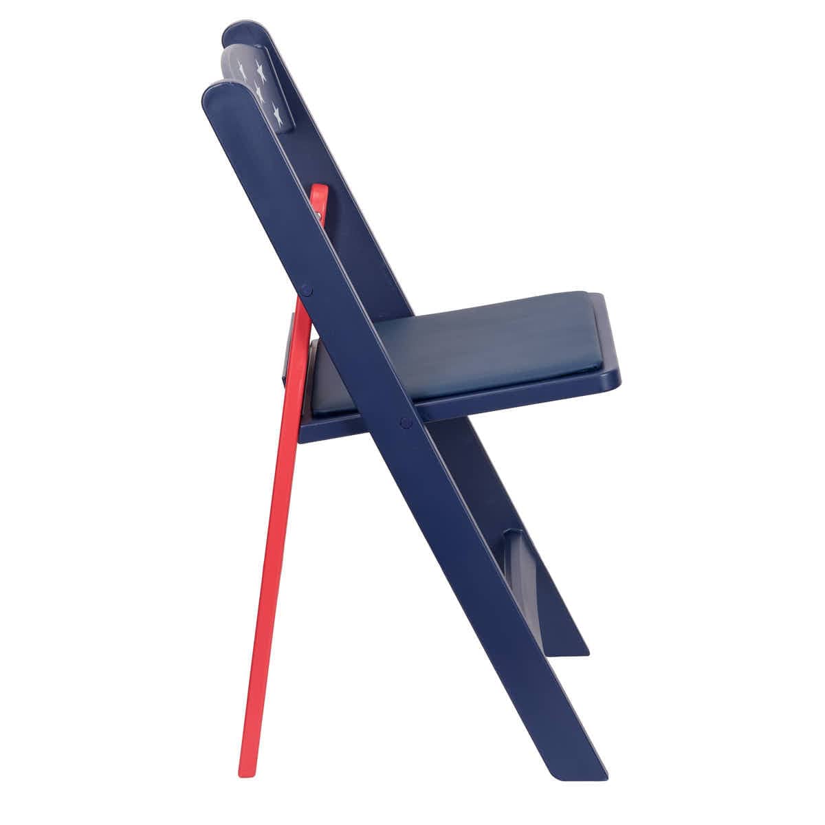 Chivari Red and Blue Old Glory SuperResin Folding Chair with Blue Vinyl Cushion CFRRWB-AX-T