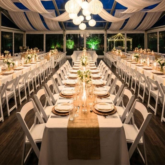 Chivari 96" x 30" (8 Foot) White Rectangle Plastic Table TPLSRT9630-LF-T