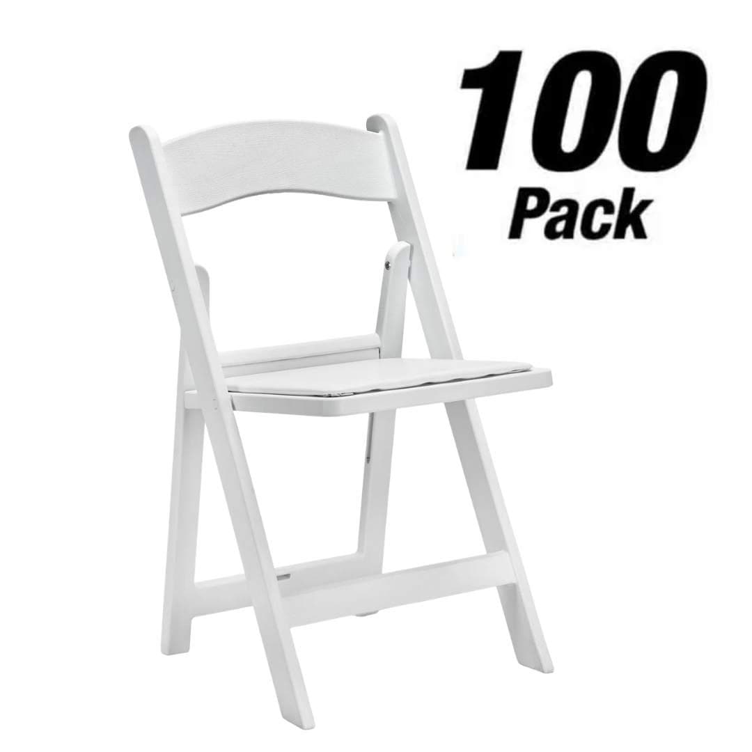 Chivari 100 Pack White WoodGrain™ Resin Folding Chair CFRWB-A-100