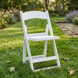 White Grass and Sand Series Resin Folding Chair with White Vinyl Cushion and Stainless Steel Hardware