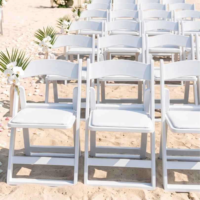 ChairMates White Grass and Sand Series Resin Folding Chair with White Vinyl Cushion and Stainless Steel Hardware CFRWGS-AX-T