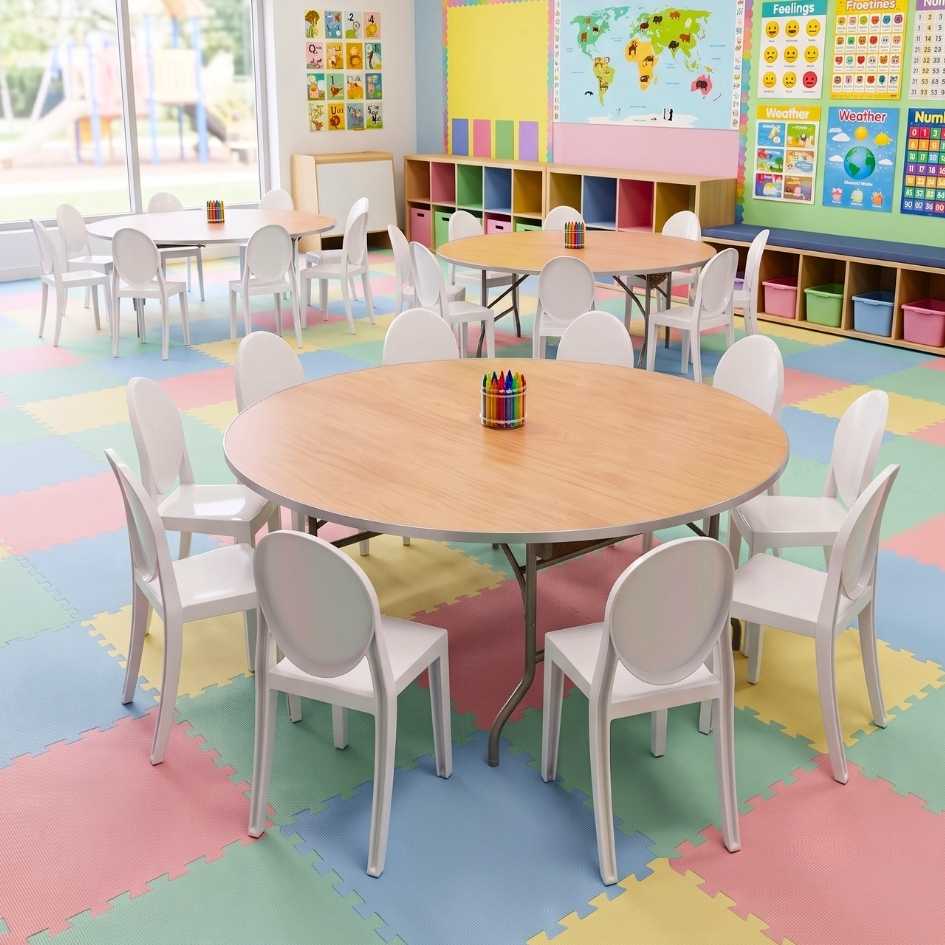 Chivari Kids 48" (4 Foot) Round Heavy Duty Plywood Folding Banquet Table TPLYRD48M-KID-AX-T
