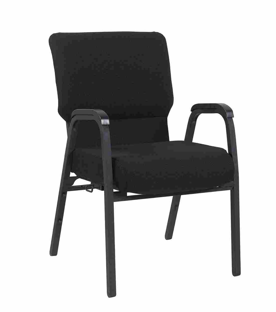 Chivari Black Fabric Church Chair with Dual Arms Cut Away Back 20.5" on Black Frame CH20BB-D-ZF-T