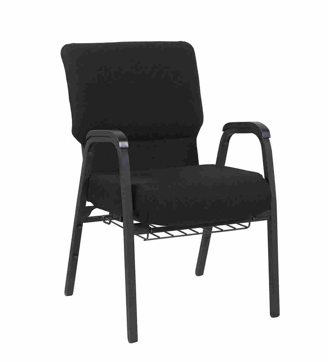 Chivari Black Fabric Church Chair with Dual Arms Cut Away Back 20.5