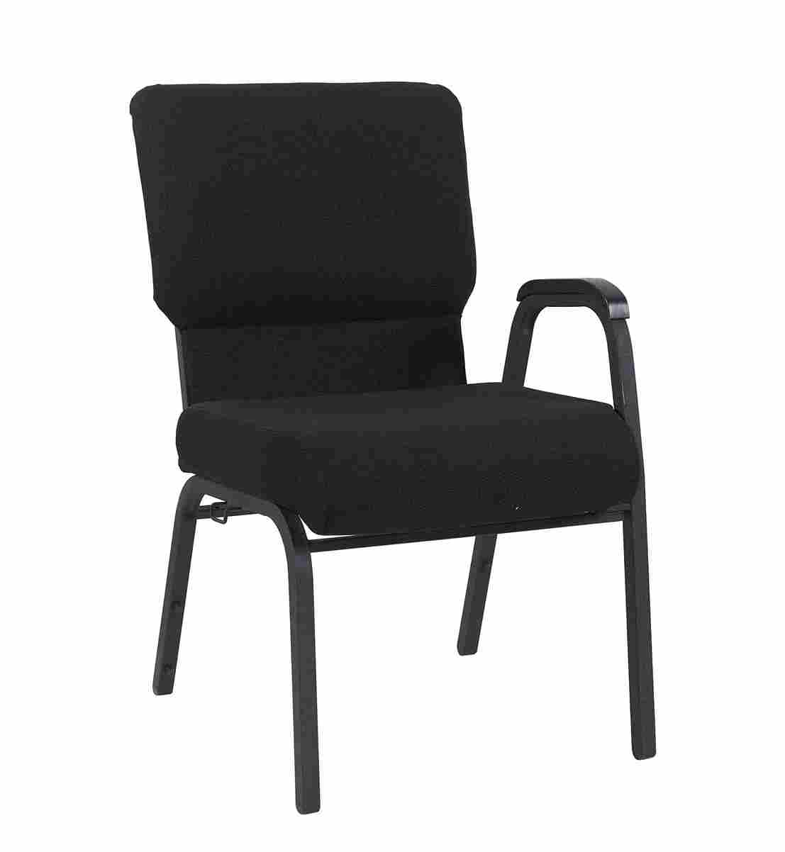 Chivari Black Fabric Church Chair with Left Arm  Cut Away Back 20.5"  on Black Frame CH20BB-L-ZF-T
