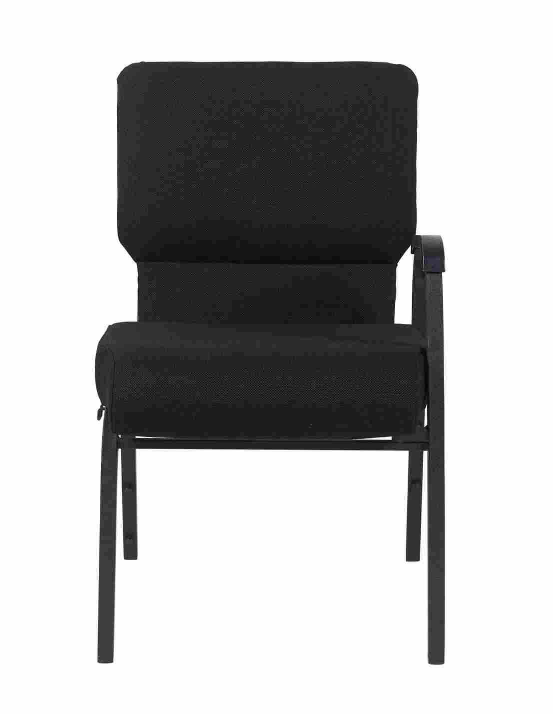 Chivari Black Fabric Church Chair with Left Arm  Cut Away Back 20.5"  on Black Frame CH20BB-L-ZF-T