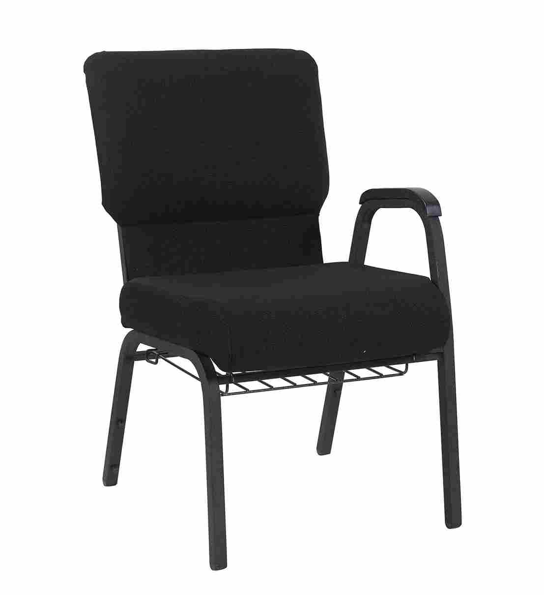 Chivari Black Fabric Church Chair with Left Arm  Cut Away Back 20.5"  on Black Frame CH20BB-L-ZF-T