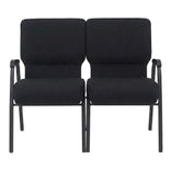 Black Fabric Two Seat Waiting Room Chair/Loveseat on Black Frame