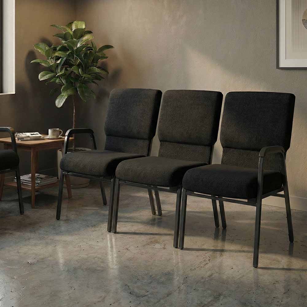 Chivari Black Fabric Three Seat Waiting Room Chair/Loveseat on Black Frame CH20BB-LR3-KIT