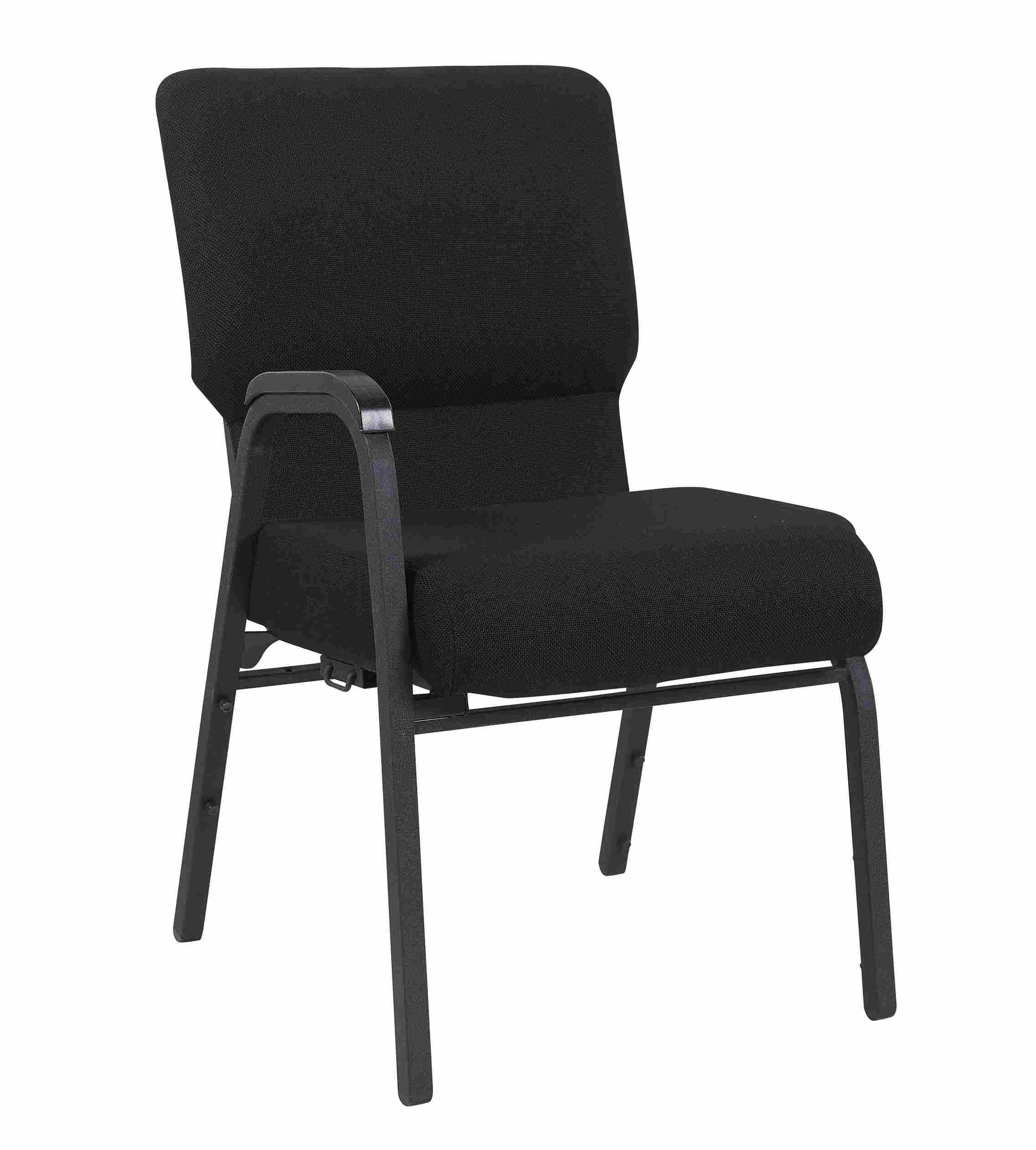 Chivari Black Fabric Church Chair with Right Arm Cut Away Back 20.5" on Black Frame CH20BB-R-ZF-T