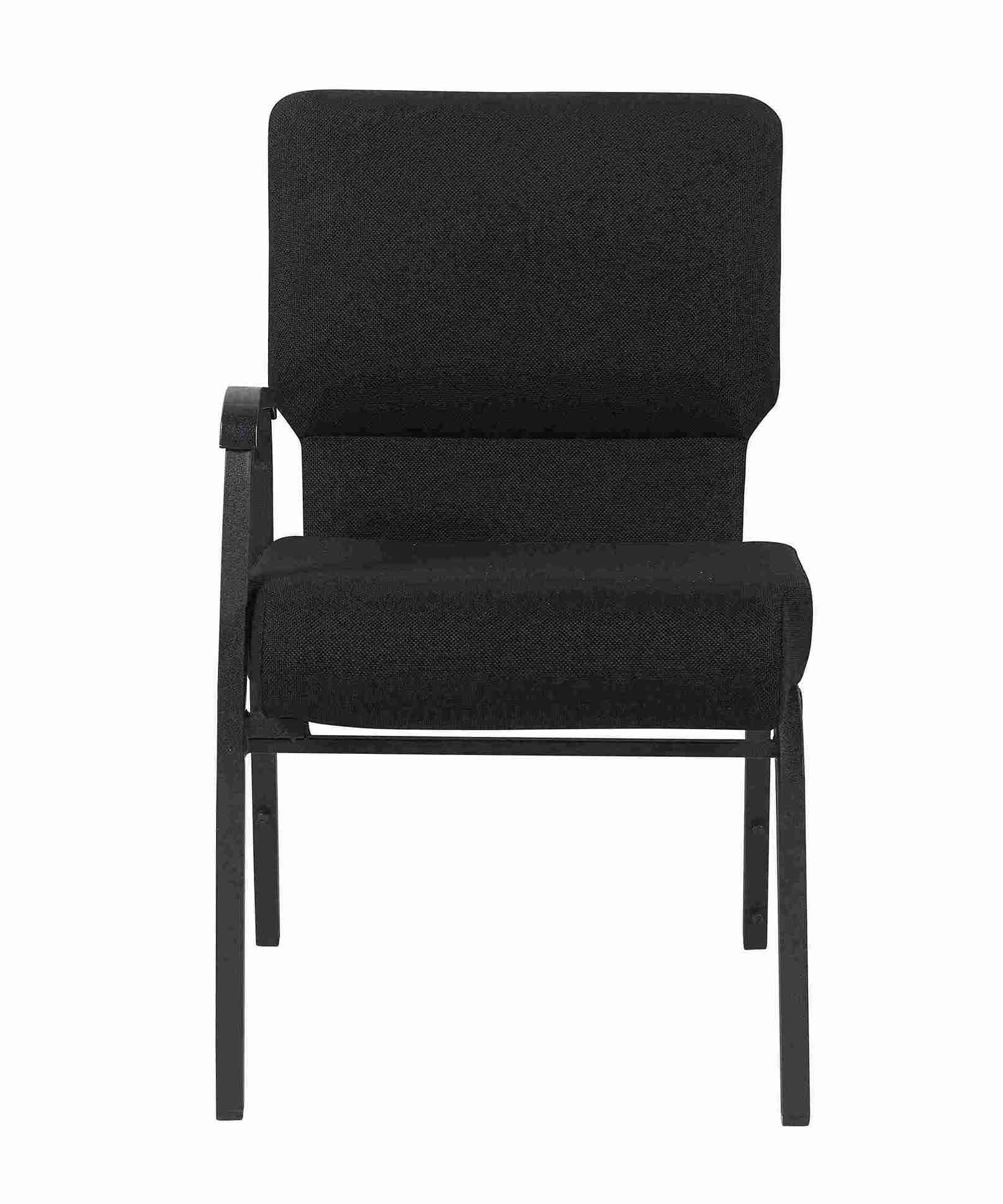 Chivari Black Fabric Church Chair with Right Arm Cut Away Back 20.5" on Black Frame CH20BB-R-ZF-T