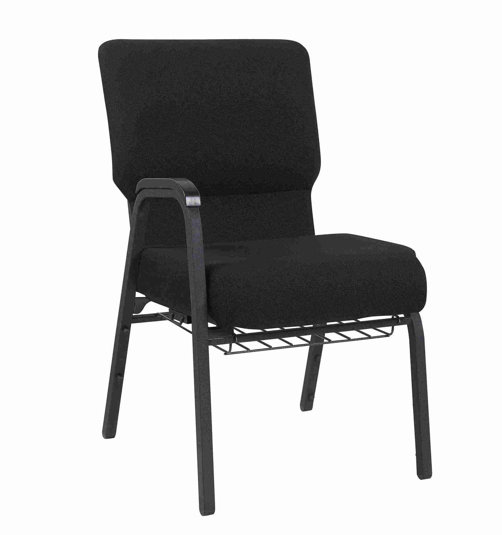 Chivari Black Fabric Church Chair with Right Arm Cut Away Back 20.5