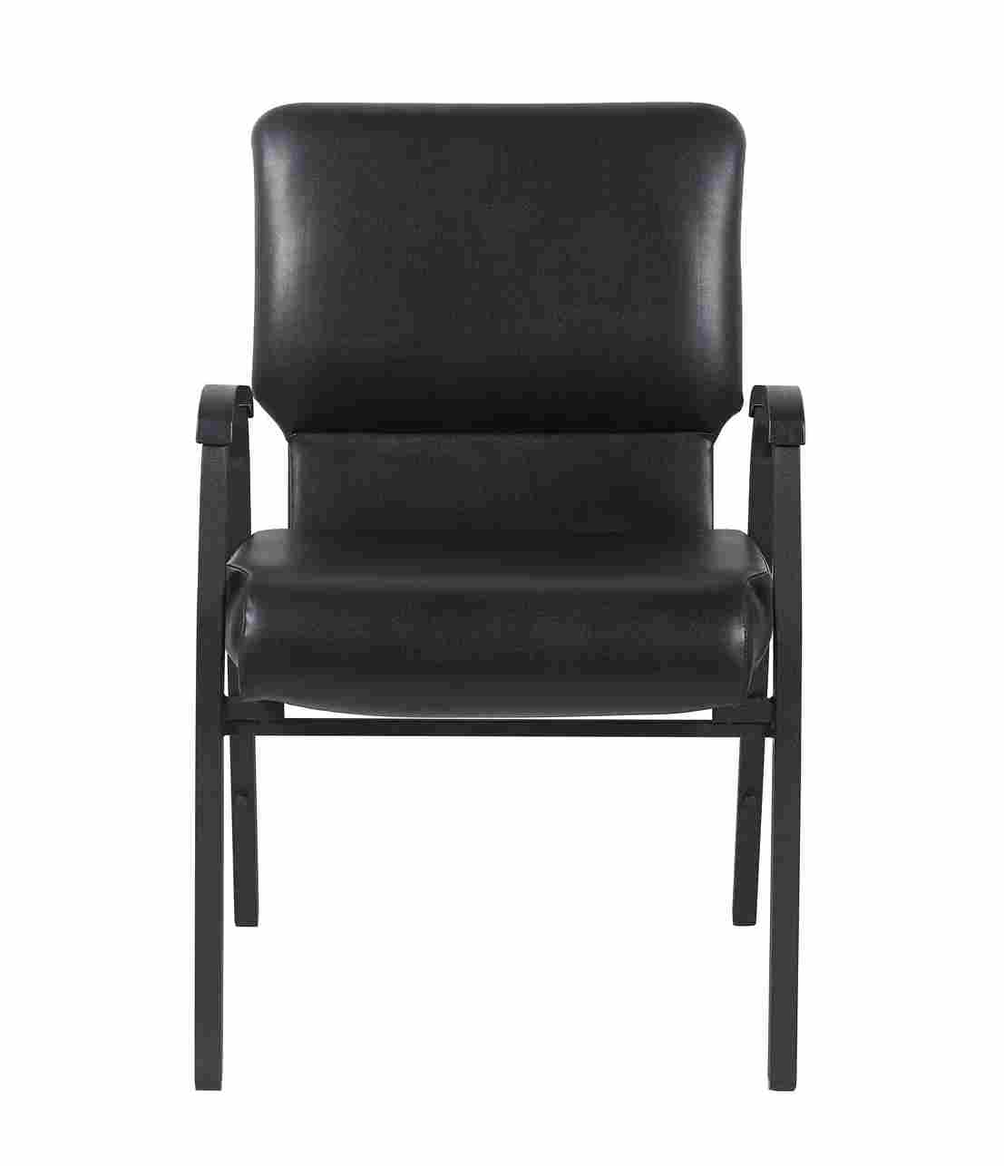 Chivari Black Vinyl Church Chair with Dual Arms Cut Away Back 20.5"  on Black Frame CH20BBV-D-ZF-T