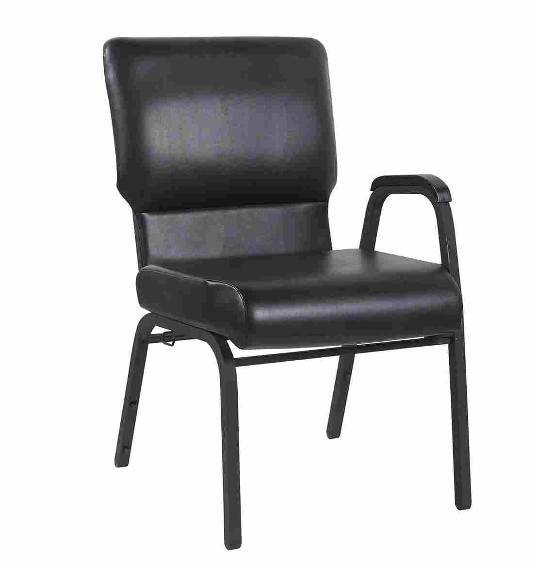 Chivari Black Vinyl  Church Chair with Left Arm Cut Away Back 20.5" on Black Frame CH20BBV-L-ZF-T
