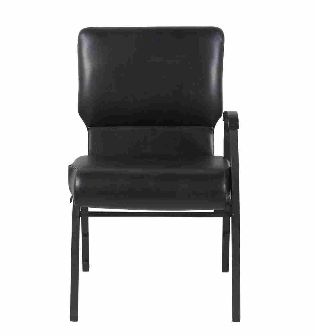 Chivari Black Vinyl  Church Chair with Left Arm Cut Away Back 20.5" on Black Frame CH20BBV-L-ZF-T