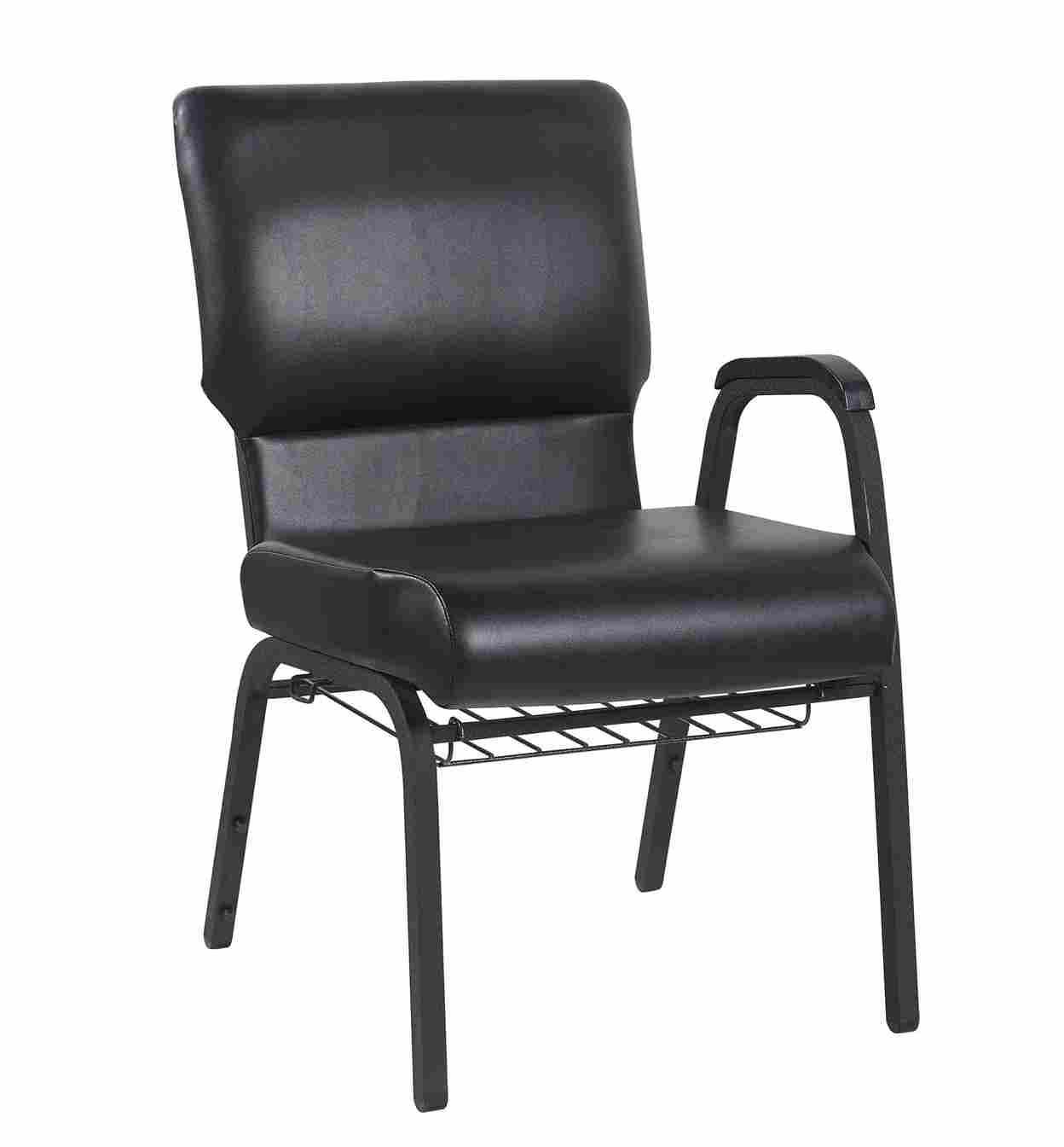 Chivari Black Vinyl  Church Chair with Left Arm Cut Away Back 20.5
