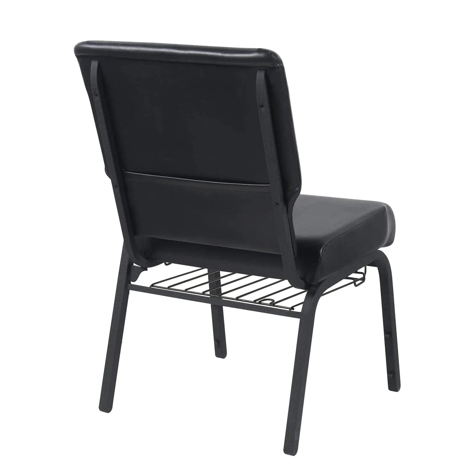 Chivari Black Vinyl  Church Chair with Left Arm Cut Away Back 20.5" on Black Frame CH20BBV-L-ZF-T