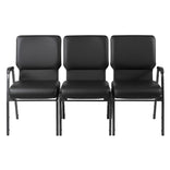 Black Vinyl Three Seat Waiting Room Chair/Loveseat on Black Frame