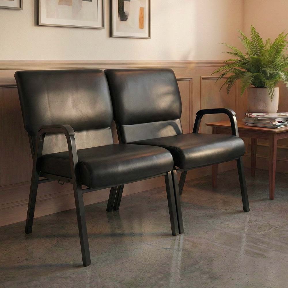 Chivari Black Vinyl Two Seat Waiting Room Chair/Loveseat on Black Frame CH20BBV-LR-KIT