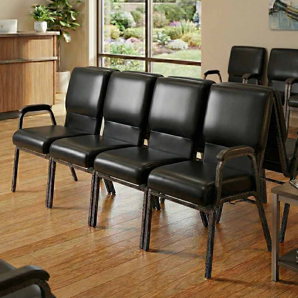 Chivari Black Vinyl Four Seat Waiting Room Chair/Loveseat on Black Frame CH20BBV-LR4-KIT